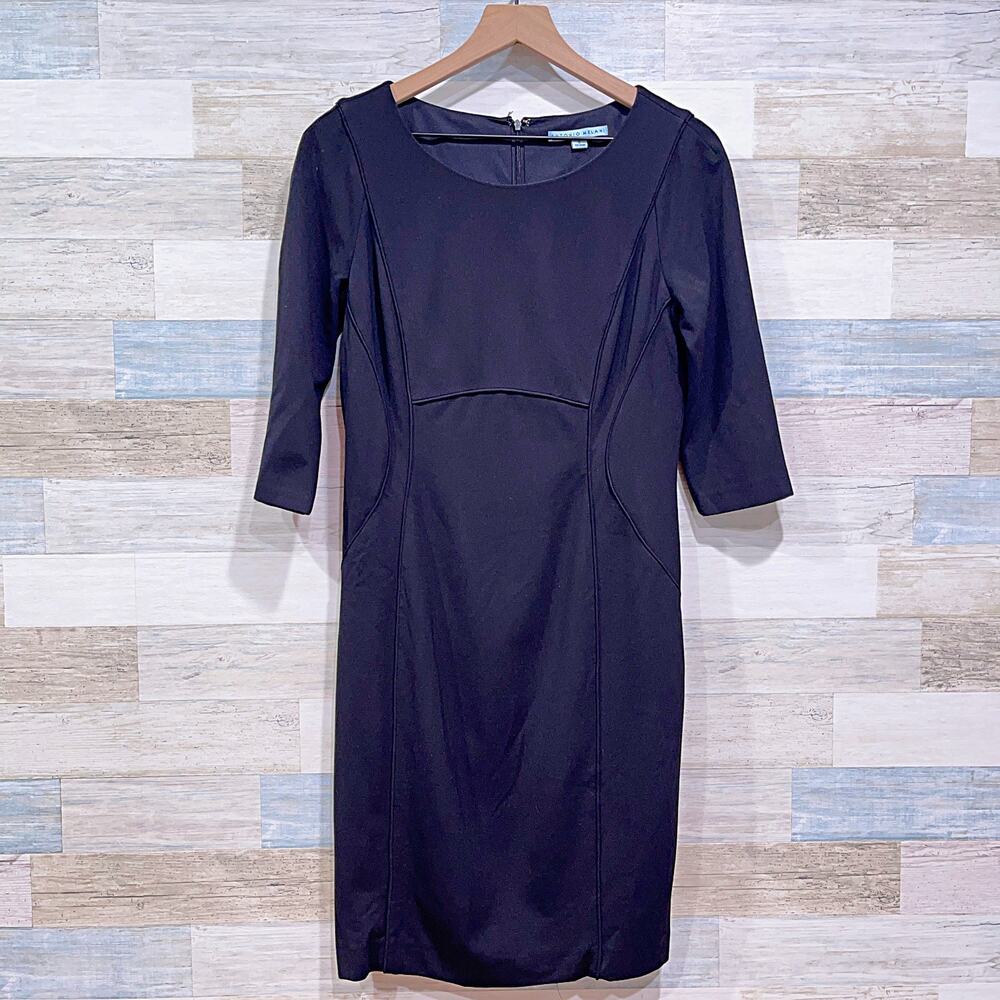 Antonio Melani 3/4 Sleeve Ponte Stretch Sheath Dress Black Career Work Womens 6